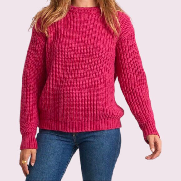 MARINE LAYER Pink Oversized Crewneck Chunky Knit Sweater Size XS Merino Wool - Picture 1 of 12